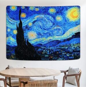 XL Black Light Starry Night Vincent Van Gogh Big Wall Tapestry Blacklight New